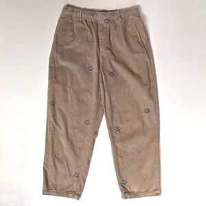 Urban Outfitters Corduroy Smiley Face Embroidered Pants Brown